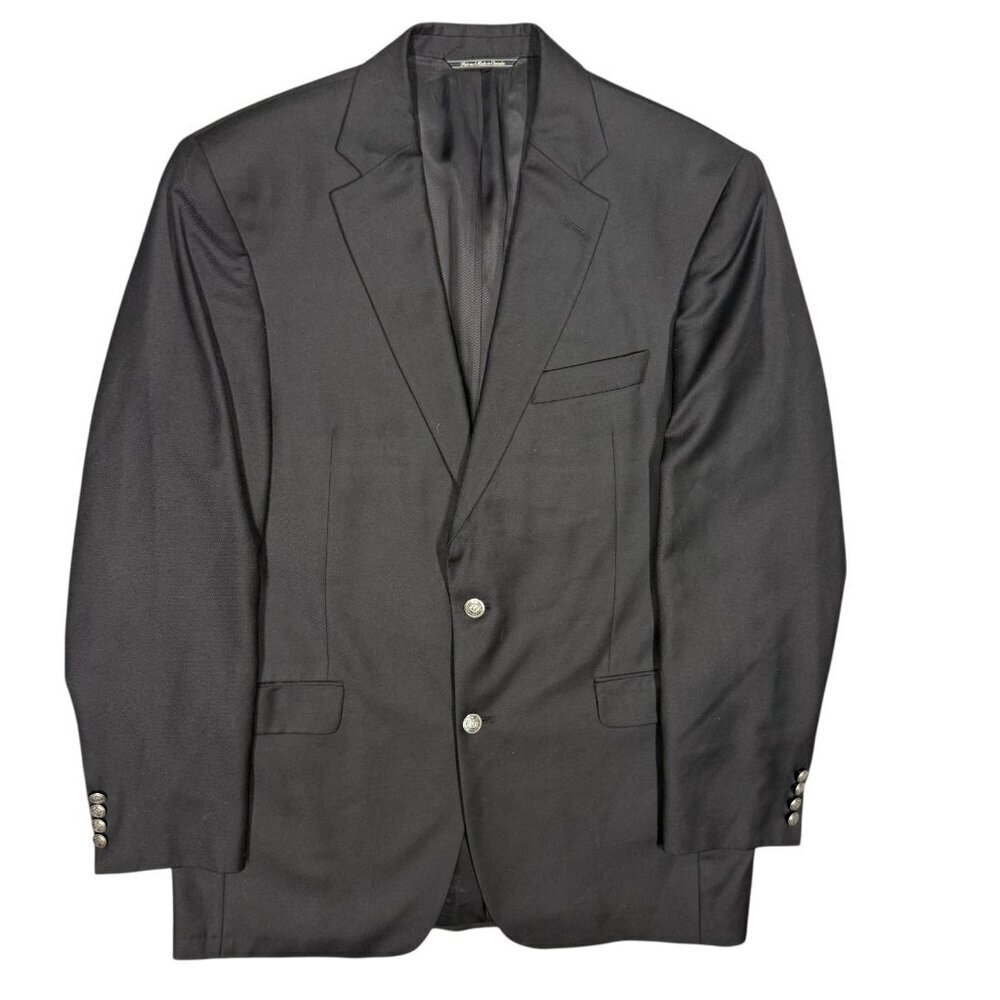 Jack Victor Blazer Wool Sport Coat Metal‎ Buttons Gabardine Black 42L
